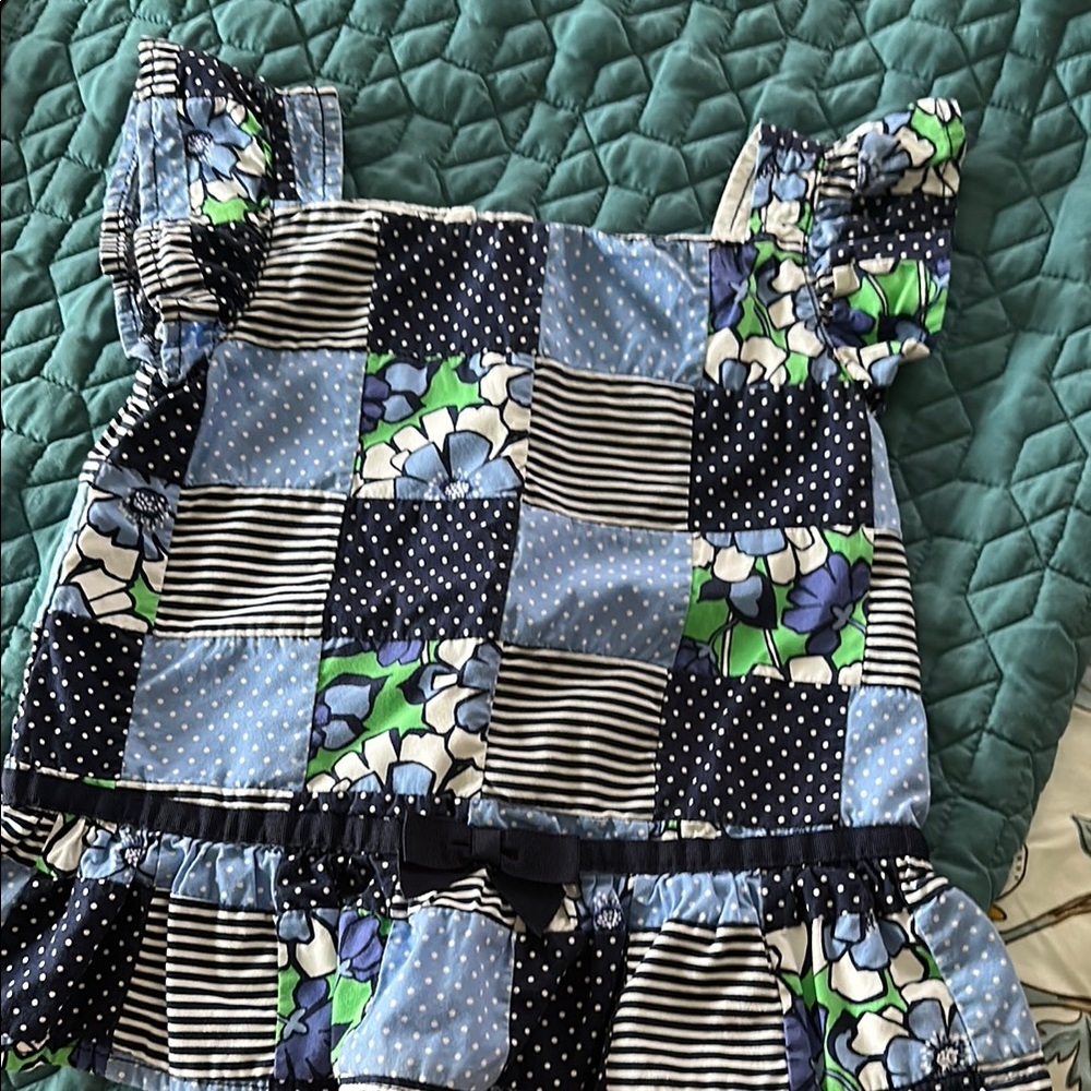 Kids Patchwork Floral Top - Blue and Black